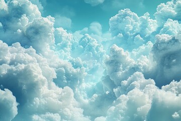 Bright white clouds fill the blue sky during midday