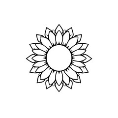 Black and White Sunflower: Simple, symmetrical outline of a sunflower against a white backdrop.