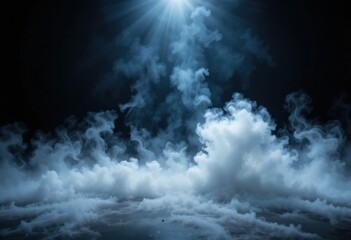 Dry ice smoke clouds fog floor texture. Perfect spotlight mist effect on isolated black background.