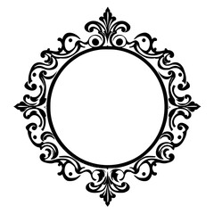 Black and white ornate frame. Circular shape with floral patterns.