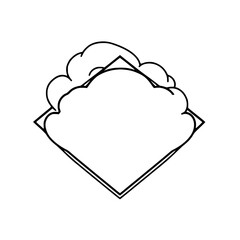 Black outline of a cloudy design over a cloud-like shape in a diamond, on a white background.