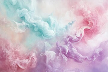 Fototapeta premium ethereal swirls of soft pink, mint, and lavender oil paint creating dreamy cloud-like formations with gentle texture and flowing movement