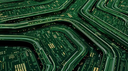 Fototapeta premium A network of roads and highways forming a circuit board pattern, symbolizing the infrastructure of internet connectivity.