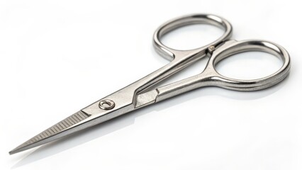 Small Silver Scissors on White Background