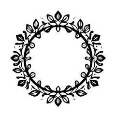 Ornamental floral wreath, abstract design, with decorative foliage and leaves.