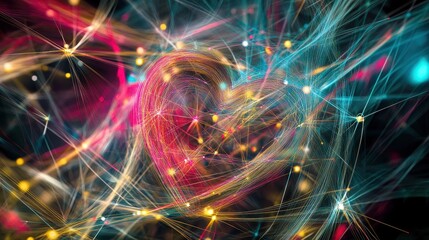Fototapeta premium An abstract representation of a heart formed by interconnected nodes and lines, symbolizing the emotional connections fostered by the internet.