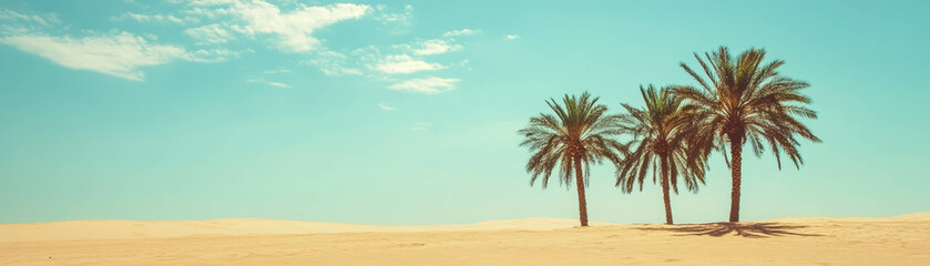 Palm trees sway gently in a bright beach setting under a clear blue sky