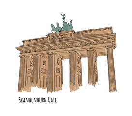 Hand drawn watercolour sketch of the Brandenburg Gate. Vector illustration of famous monument in Berlin isolated on white background. © Alina
