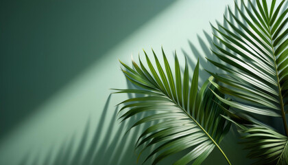 Fototapeta premium elegant composition of tropical palm leaves with dramatic shadow play growing a serene and creative botanical display