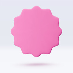 Pink sticker, badge mockup. Blank labels of circle shapes with wavy edge. Vector illustration isolated on white. Copy space. Stickers or patches for preview tags, labels, design, presentation, adv