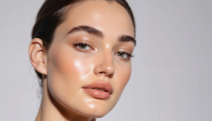 Fototapeta premium Androgynous model showcasing minimalist high-fashion makeup, elegance