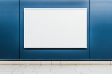 Empty White Board on Dark Blue Wall in Modern Room Setting