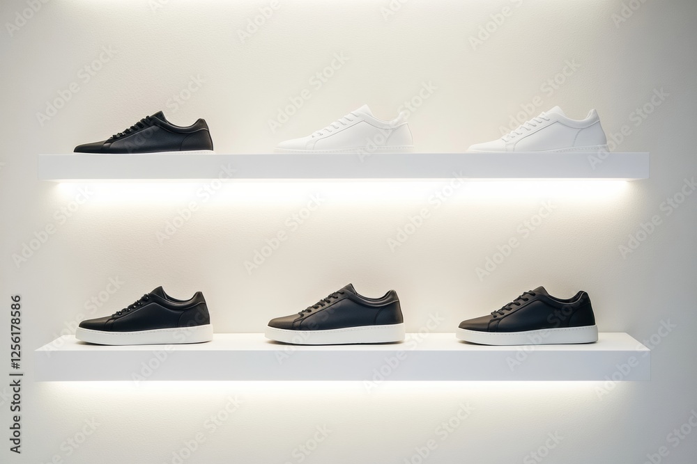 Leinwandbilder minimalist shoe shelf featuring stylish sneakers arranged for an elegant display in a modern space. 