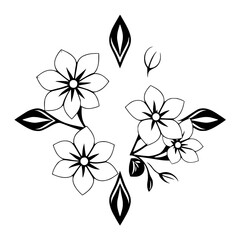 Intricate floral graphic vector illustration in a symmetrical square pattern.