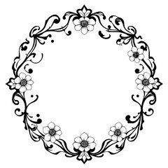Floral Pattern. A decorative floral wreath in black and white, featuring with petals and tendrils.