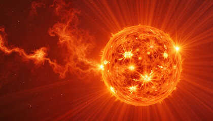 Stunning view of the Sun with solar flares, cosmic beauty