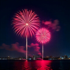 A spectacular night sky with a vibrant display of sparkling fireworks in Hachioji, Japan, Tokyo