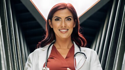 A professional and confident female doctor with a warm, friendly smile.
