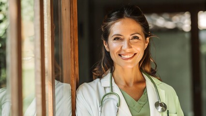 A professional and confident female doctor with a warm, friendly smile.