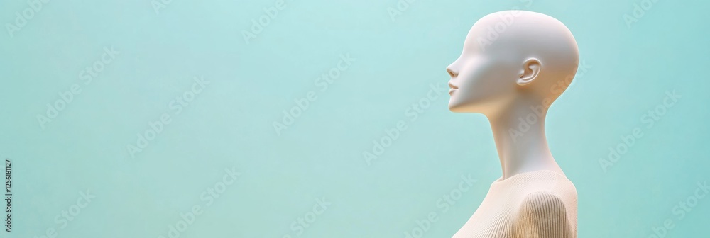 Poster stylish mannequin showcasing modern outfit against a soft pastel background with ample space for tex