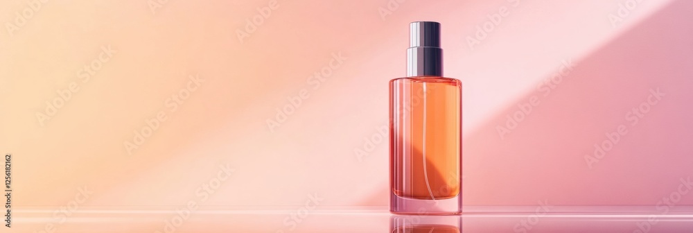 Leinwandbilder sleek and modern cosmetic bottle on a reflective surface with clean pastel background for branding o