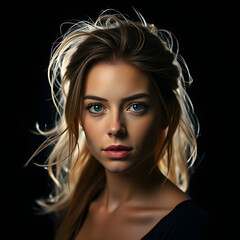 Fototapeta premium Artistic Female Portrait on a Dark Background with Dramatic Lighting