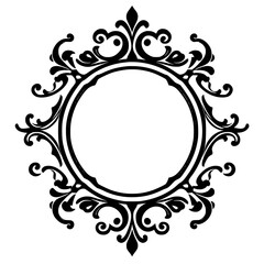 Intricate Black and White Frame: A Circular, Ornamental Design with Detailed Ornate Elements and Negative Space.