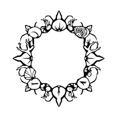 Circular Wreath of Organic Forms with black and white and a white background.