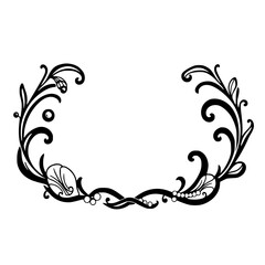 Intricate floral design, ornamental element, black and white.