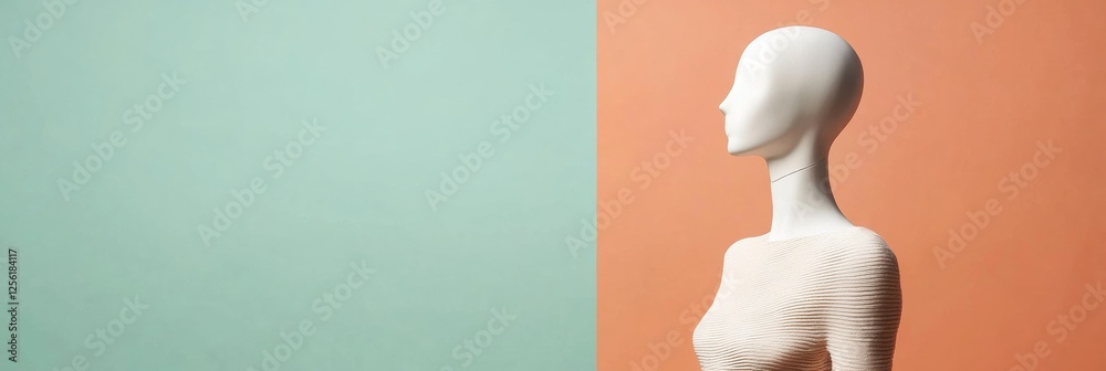 Leinwandbilder Stylish mannequin dressed in modern outfit against a pastel background with blank area for text display. Generative AI