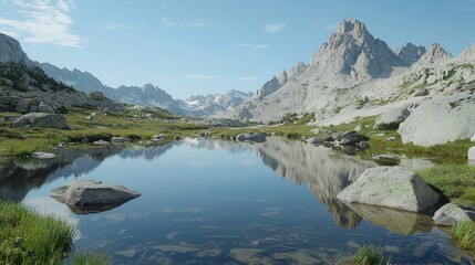 Fototapeta premium Serene Mountain Landscape with Clear Reflection in Calm Water