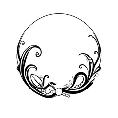 Elegant Black Circular Design with Floral Scrolls