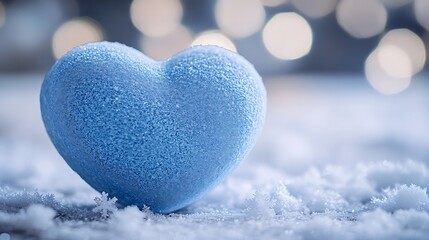 Fototapeta premium Frosty blue heart in snow.