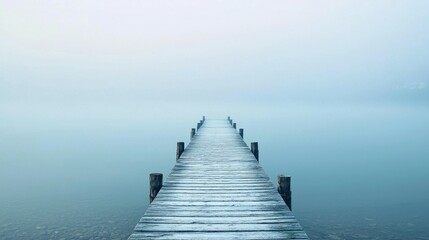 Obraz premium Serene Misty Pier Over Calm Water at Dawn in Soft Light