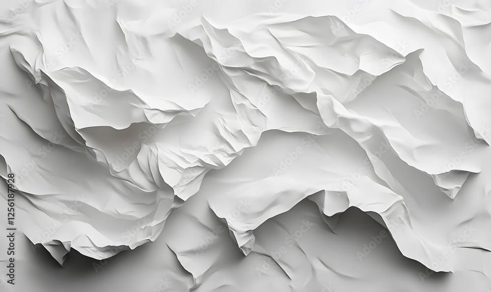 Poster abstract white crumpled fabric texture with light and shadow creating a dynamic pattern
