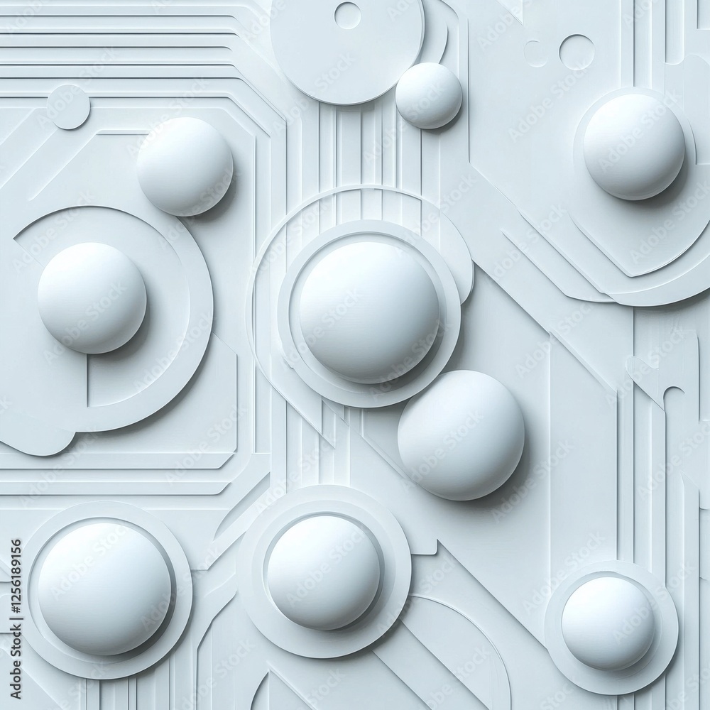 Poster the image is a white background with many white spheres scattered throughout