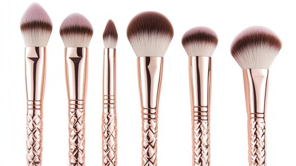 Collection of stylish makeup brushes arranged neatly.