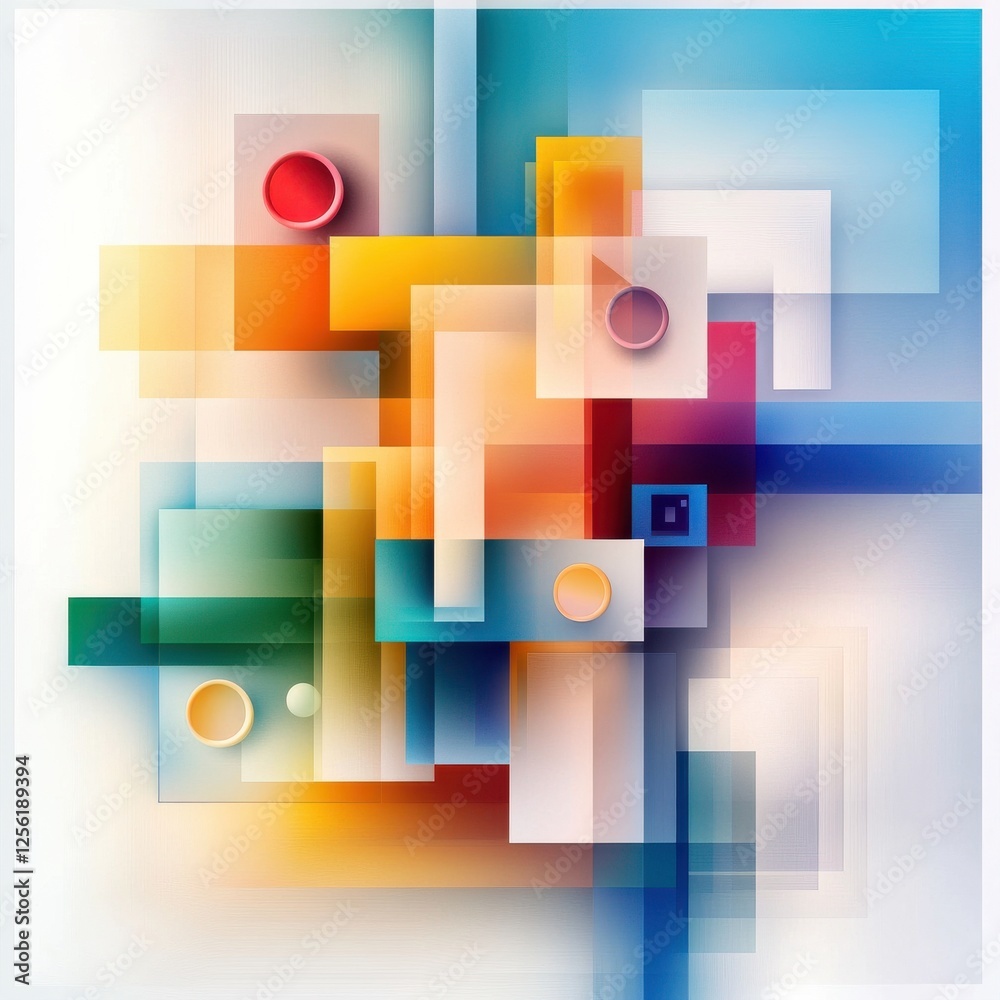 Poster a colorful abstract painting with squares and circles