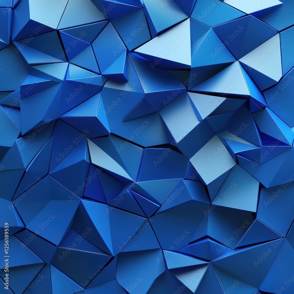 Poster a blue background with many triangles