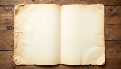 Old vintage book with blank pages on a wooden table