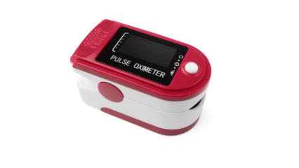 Pulse oximeter for monitoring blood oxygen saturation, isolated on a transparent background