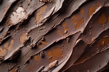 Decadent Dark Chocolate Swirl with Caramel  Chocolate Chunks Close-Up Texture