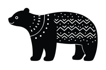 Silhouette vector illustration of a cheerful polar bear in a Christmas sweater on a white background.