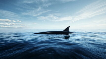 Fototapeta premium Majestic Shark Fin Breaking the Surface of Calm Ocean Waters