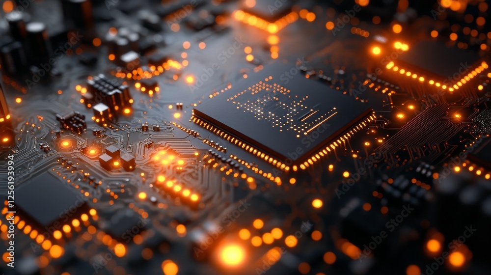 Fototapete illuminated circuits: a close-up view of modern electronic components and their complex interconnect