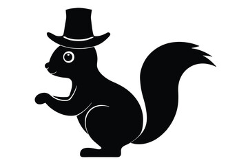 Silhouette vector illustration of a squirrel with a Thanksgiving pilgrim hat on a white background.