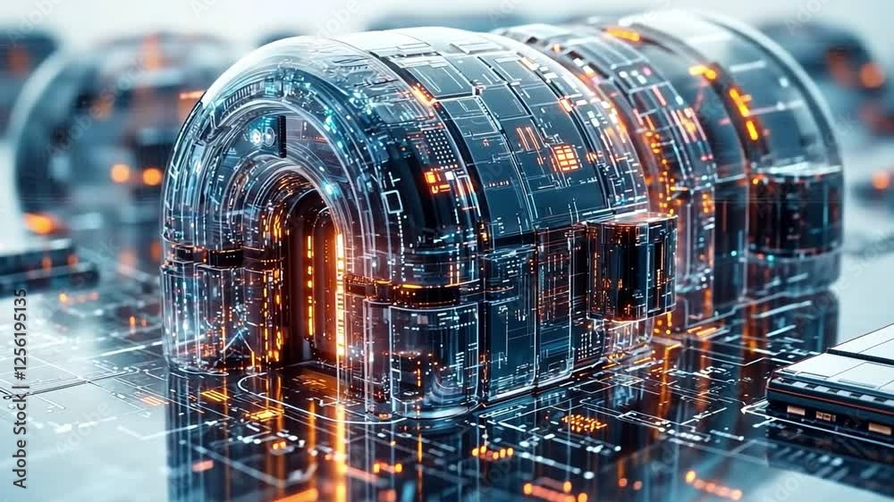 Poster cybernetic core: a mesmerizing digital rendering of a futuristic, transparent machine core with intr