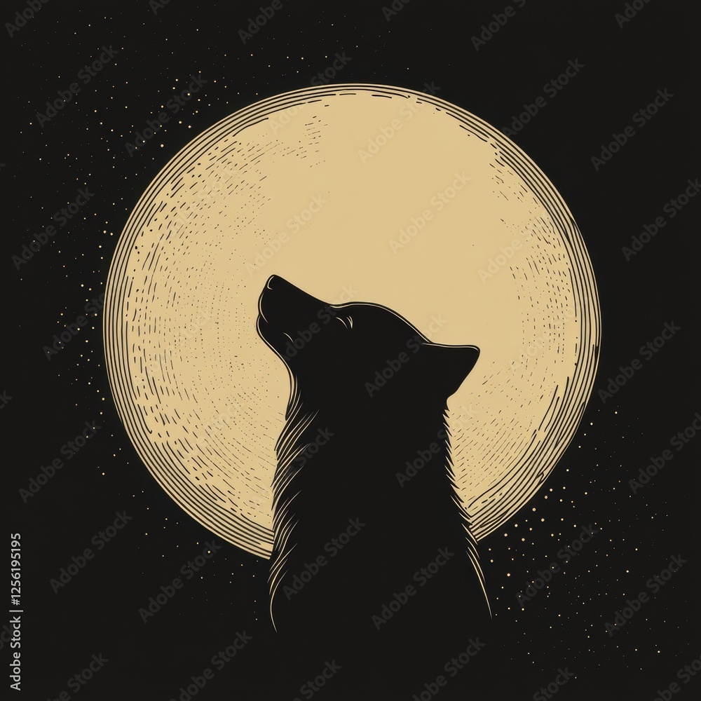 Leinwandbilder silhouette of a minimalist wolf against a full moon with space for text in a dark sky. generative ai