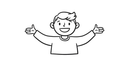 Boy Cartoon Illustration with Open Arms, Smiling Expression and Simple Design. Generative AI