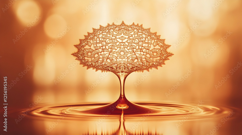 Wall mural a single water drop forming intricate fractal patterns upon impact